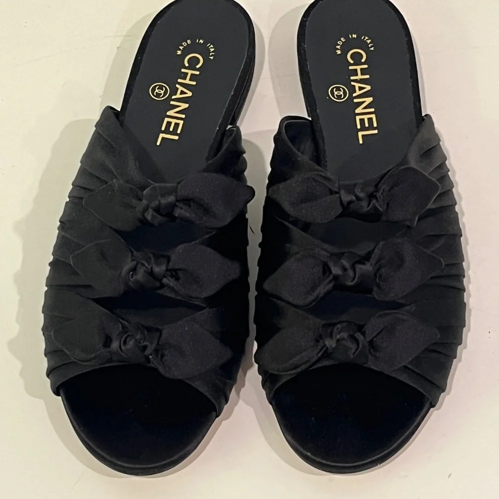 NWT Chanel Knotted Black Satin Mule Flat Slide Size EU 39.5/ US 9 MSRP $950 - Picture 6 of 12